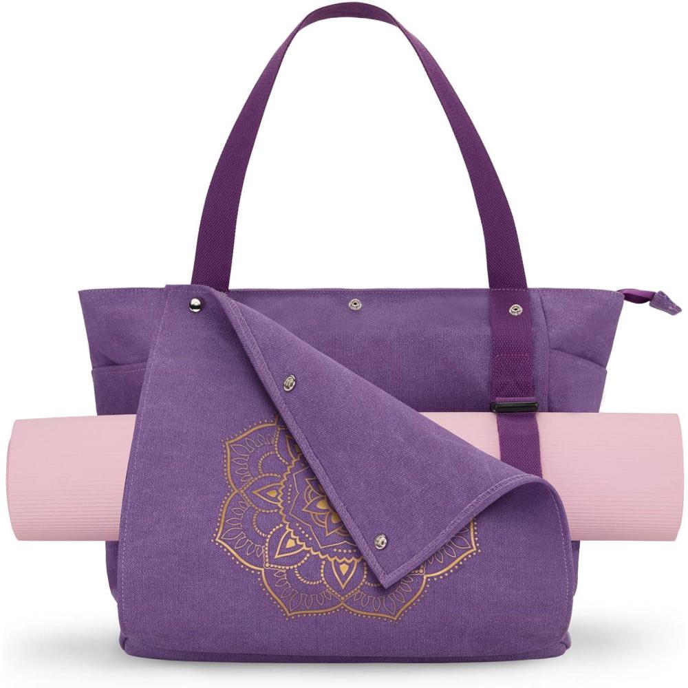 image:imageGonex Yoga Mat Bag Yoga Gym Bag Tote Bag with Multi Pockets For Women Men Canvas Yoga Mat Carrier Take in Out Mat Easily For Pilates Travel Workout OfficePurple