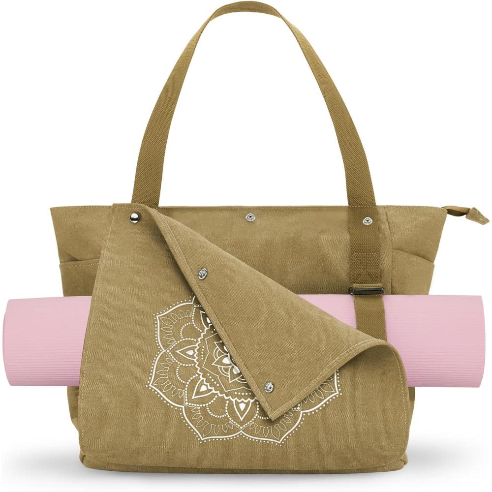 image:imageGonex Yoga Mat Bag Yoga Gym Bag Tote Bag with Multi Pockets For Women Men Canvas Yoga Mat Carrier Take in Out Mat Easily For Pilates Travel Workout OfficeDark Khaki
