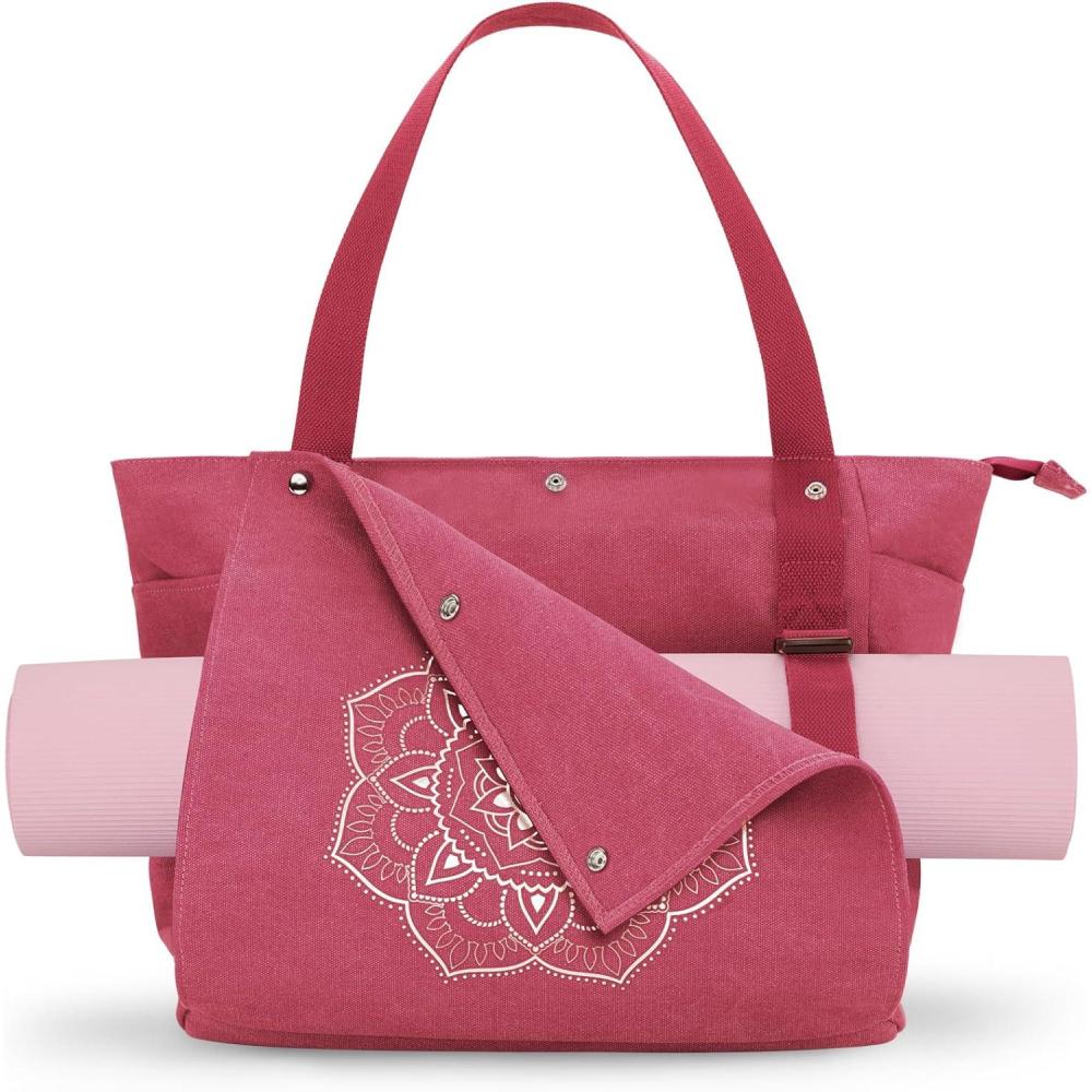 image:imageGonex Yoga Mat Bag Yoga Gym Bag Tote Bag with Multi Pockets For Women Men Canvas Yoga Mat Carrier Take in Out Mat Easily For Pilates Travel Workout OfficeBrick Red