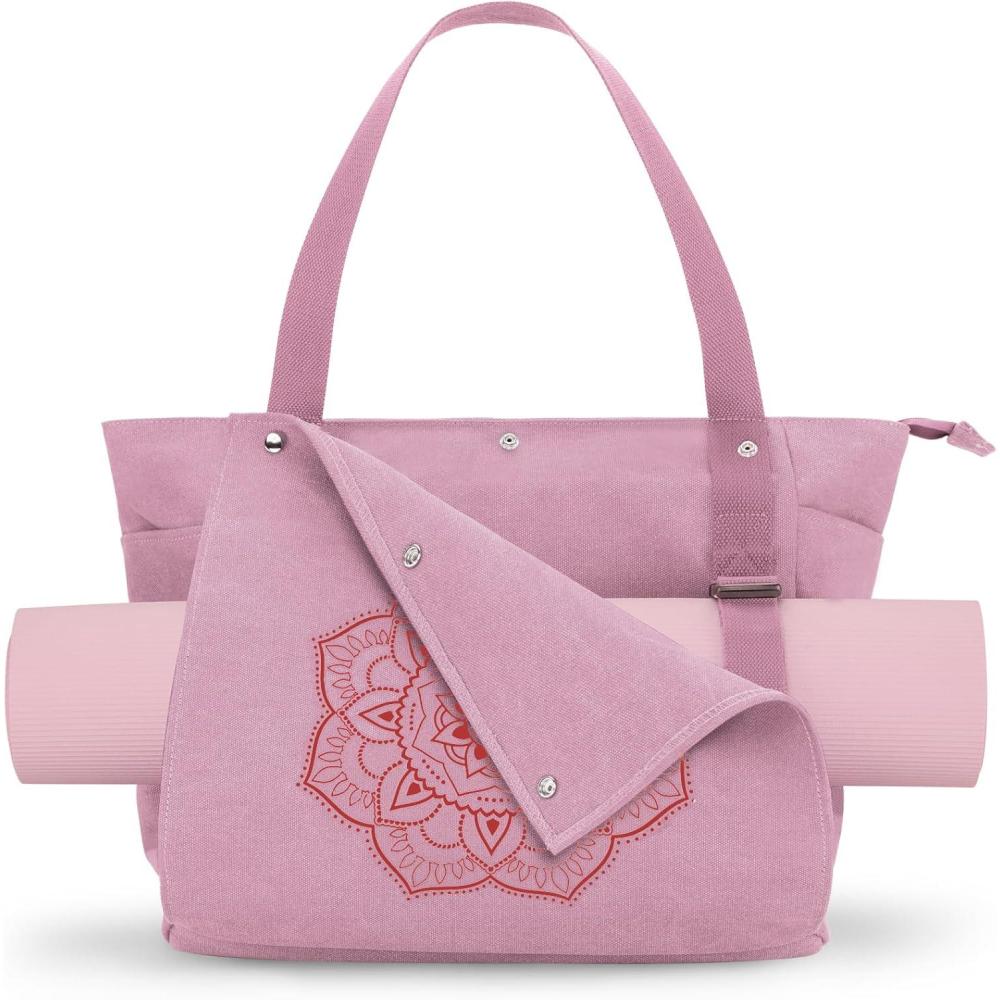 image:imageGonex Yoga Mat Bag Yoga Gym Bag Tote Bag with Multi Pockets For Women Men Canvas Yoga Mat Carrier Take in Out Mat Easily For Pilates Travel Workout OfficePink