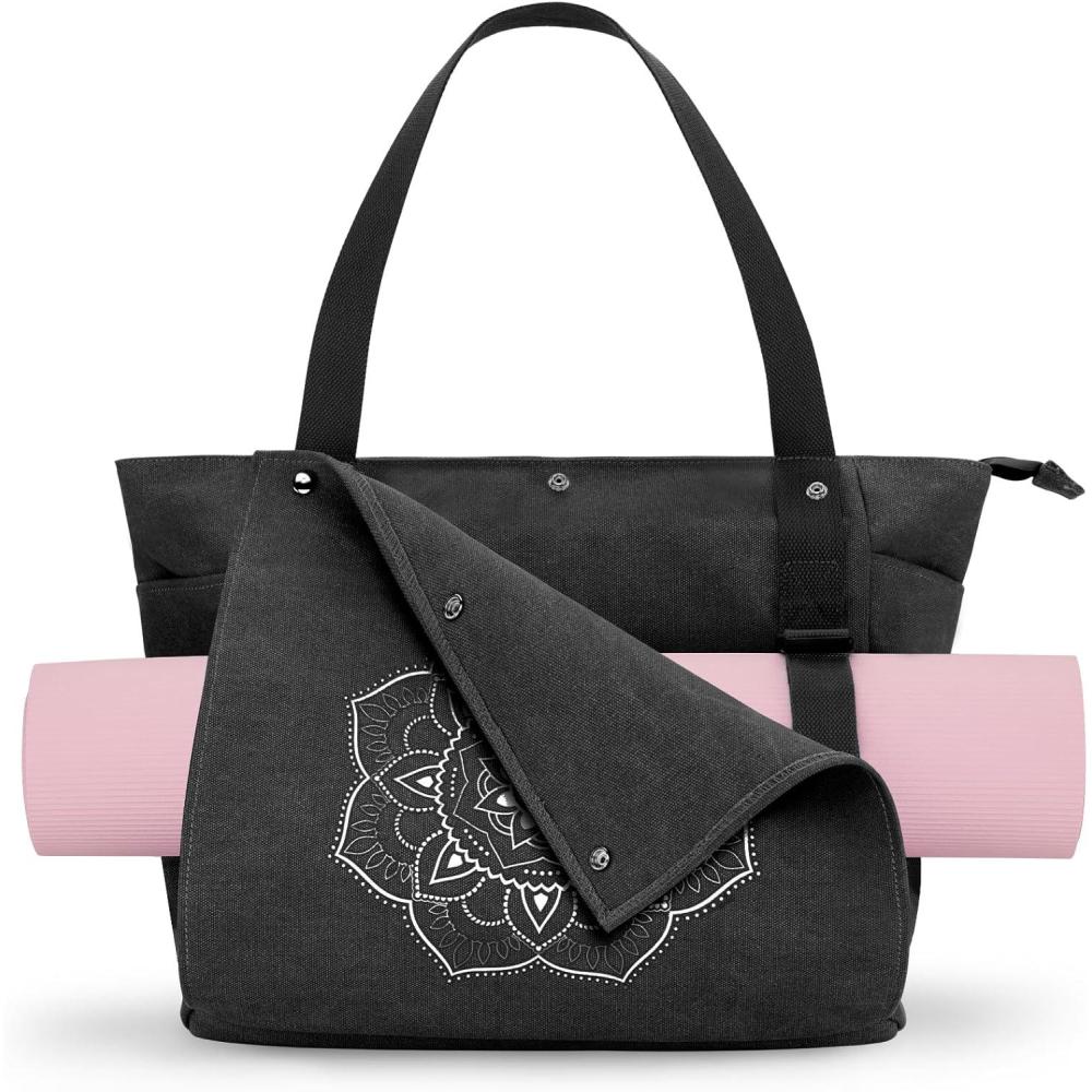image:imageGonex Yoga Mat Bag Yoga Gym Bag Tote Bag with Multi Pockets For Women Men Canvas Yoga Mat Carrier Take in Out Mat Easily For Pilates Travel Workout OfficeBlack