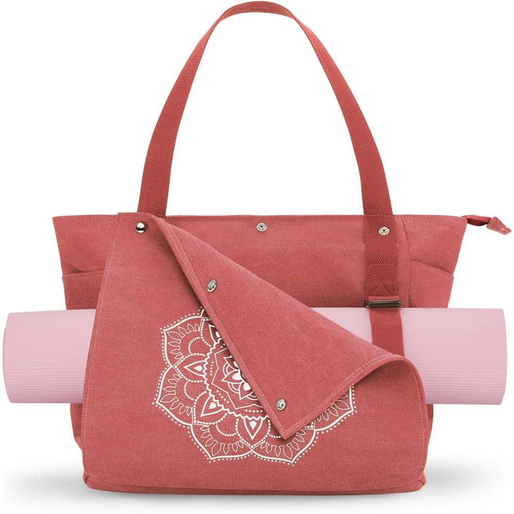 image:imageGonex Yoga Mat Bag Yoga Gym Bag Tote Bag with Multi Pockets For Women Men Canvas Yoga Mat Carrier Take in Out Mat Easily For Pilates Travel Workout OfficeWatermelon Red
