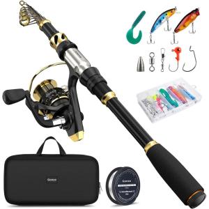 Fishing Rod and Reel Combo Telescopic Pole Set with Fishing Line, Fishing Lures Kit and Carrier Bag for Sea Saltwater Freshwater, 6/7/8/9 Feet(Black Full Kit)