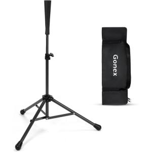 Gonex Baseball Softball Practice Hitting Batting Tripod Stand Rubber Tee Collapsible Portable with Carrying Bag(Black Tee)