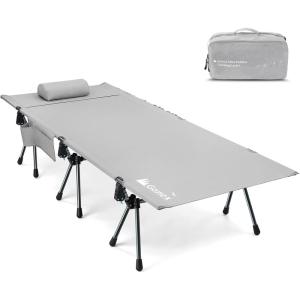 Gonex Camping Cot with Leg Extenders 2 in 1 Portable Ultralight Folding Cot for Adults Adjustable Height Supports 350lbs Sleeping Bed for Backpacking Travel Beach Home 74.8″x27.5″(Black, 1 PCS)(Grey)