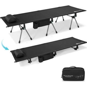 Gonex Camping Cot with Leg Extenders 2 in 1 Portable Ultralight Folding Cot for Adults Adjustable Height Supports 350lbs Sleeping Bed for Backpacking Travel Beach Home 74.8″x27.5″(Black, 1 PCS)(Black)