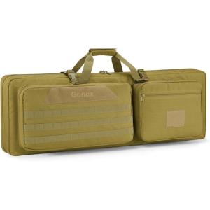 Gonex Double Rifle Case Soft Bag 36″/42”, Tactical Long Gun Backpack with Lockable YKK Zippers, Multi-Pocket Storage, 3-Way Carry, Durable Outdoor Gear Bag(Khaki)