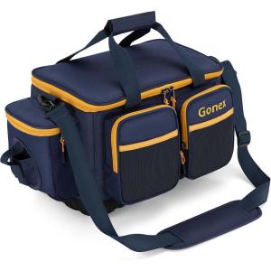Gonex Fishing Tackle Bag, Water-Resistant Polyester Material Fishing Tackle Storage Bag with Padded Shoulder Strap and Non-Slip Base Suitable for 3600 3700 Tackle Box(Blue+Orange)