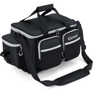 Gonex Fishing Tackle Bag, Water-Resistant Polyester Material Fishing Tackle Storage Bag with Padded Shoulder Strap and Non-Slip Base Suitable for 3600 3700 Tackle Box(Black+Grey)