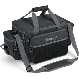 Gonex Fishing Tackle Bags for Saltwater & Freshwater, Fishing Gear Storage Bag with Water Resistant Bottom Suitable for 3600 3700 Size Tackle Box(Black)