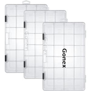 Gonex Fishing Tackle Boxes, 3600 3700 Tackle Trays with Adjustable Dividers, Clear Plastic Tackle Box Organizer Storage for Fishing Lure Bait Hook Jewelry Craft Beads Earring Container, 3 or 4 Packs(3pcs 3700(Tray Size:14″x8.66″x1.85″))