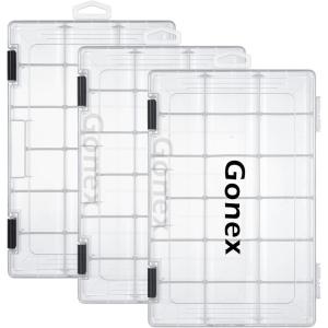 Gonex Fishing Tackle Boxes, 3600 3700 Tackle Trays with Adjustable Dividers, Clear Plastic Tackle Box Organizer Storage for Fishing Lure Bait Hook Jewelry Craft Beads Earring Container, 3 or 4 Packs(3pcs 3600(Tray Size:10.8″x7.09″x1.65″))