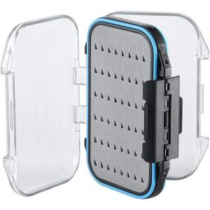 Gonex Fly Boxes for Fly Fishing Jig Boxes Two-Sided Waterproof Lightweight Fly Fishing Box Easy Grip Transparent Lid Fly Fishing Lures Box, 4.1″x 3.0″x 1.2″, Grey(Grey  Black  Transparent)