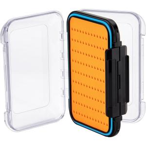 Gonex Fly Boxes for Fly Fishing Jig Boxes Two-Sided Waterproof Lightweight Fly Fishing Box Easy Grip Transparent Lid Fly Fishing Lures Box, 4.1″x 3.0″x 1.2″, Grey(Orange  Black  Transparent)