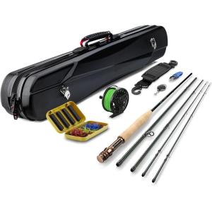Gonex Fly Fishing Rod and Reel Combo Starter Kit, Fly Rod 4-Piece Carbon Fiber, Aluminum Fly Reel, 12Pcs Fly Flies, Fishing Line, Scissors, Premium Travel Case Portable Lightweight(9′ 4pcs 5wt Rod)