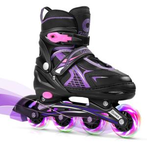 Gonex Inline Skates for Girls Boys Kids, Adjustable Skates Outdoor Blades Inline Roller Skates for Children Teens Women with Light Up Wheels for Indoor Outdoor Backyard Skating(Purple)