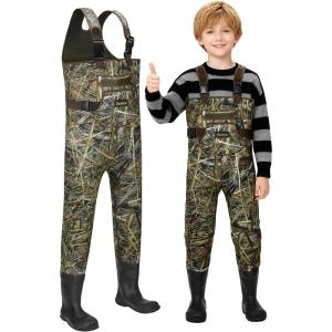 Gonex Kids Chest Waders for Youth Children, Neoprene Waterproof Hunting Fishing Waders with Insulated Boots for Boys Girls(Next Camo Evos Brown)
