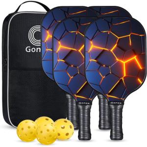 Gonex Pickleball Paddles, USAPA Approved Graphite Pickleball Rackets with Comfort Grip, Carbon Fiber Pickleball Set of 2/4 Paddles with 4 Balls, Portable Carry Bag(B: 4Packs Reddish Blue(USAPA))