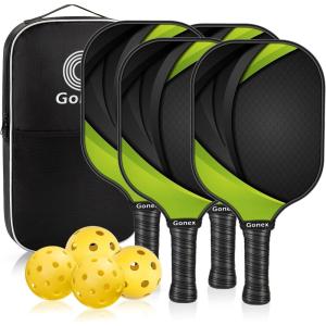 Gonex Pickleball Paddles, USAPA Approved Graphite Pickleball Rackets with Comfort Grip, Carbon Fiber Pickleball Set of 2/4 Paddles with 4 Balls, Portable Carry Bag(A:Yellow Green  4Packs (USAPA))