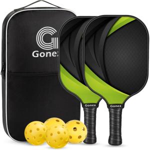 Gonex Pickleball Paddles, USAPA Approved Graphite Pickleball Rackets with Comfort Grip, Carbon Fiber Pickleball Set of 2/4 Paddles with 4 Balls, Portable Carry Bag(A:Black Yellow  2Packs (USAPA))
