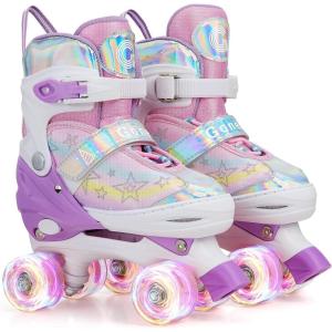 Gonex Roller Skates for Girls Kids Boys Women with All Light Up Wheels，Adjustable Rollerskates for Beginners Toddler Youth, Gift for Indoor Outdoor(D-Rainbow)