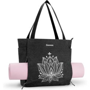 Gonex Yoga Mat Bag, Large Tote Bag with Multi Pockets for Women Men, Canvas Mat Carrier, Full Zipper Easy Access for Pilates Gym Travel(Black)