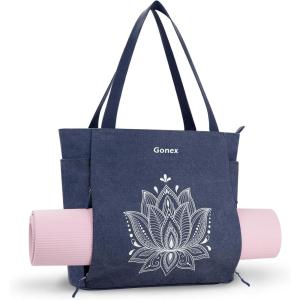 Gonex Yoga Mat Bag, Large Tote Bag with Multi Pockets for Women Men, Canvas Mat Carrier, Full Zipper Easy Access for Pilates Gym Travel(Blue)