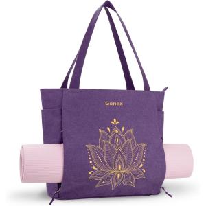 Gonex Yoga Mat Bag, Large Tote Bag with Multi Pockets for Women Men, Canvas Mat Carrier, Full Zipper Easy Access for Pilates Gym Travel(Purple)