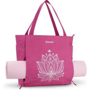 Gonex Yoga Mat Bag, Large Tote Bag with Multi Pockets for Women Men, Canvas Mat Carrier, Full Zipper Easy Access for Pilates Gym Travel(Rose Red)