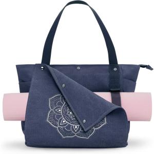 Gonex Yoga Mat Bag, Yoga Gym Bag Tote Bag with Multi Pockets For Women Men, Canvas Yoga Mat Carrier Take in Out Mat Easily For Pilates Travel Workout Office(Blue)