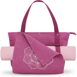Gonex Yoga Mat Bag, Yoga Gym Bag Tote Bag with Multi Pockets For Women Men, Canvas Yoga Mat Carrier Take in Out Mat Easily For Pilates Travel Workout Office(Rose Red)