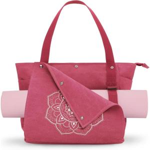 Gonex Yoga Mat Bag, Yoga Gym Bag Tote Bag with Multi Pockets For Women Men, Canvas Yoga Mat Carrier Take in Out Mat Easily For Pilates Travel Workout Office(Brick Red)