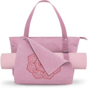 Gonex Yoga Mat Bag, Yoga Gym Bag Tote Bag with Multi Pockets For Women Men, Canvas Yoga Mat Carrier Take in Out Mat Easily For Pilates Travel Workout Office(Pink)