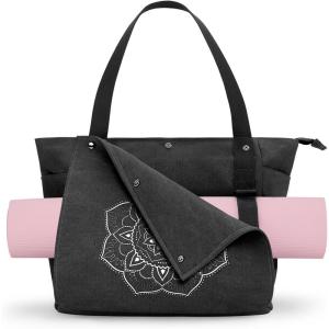 Gonex Yoga Mat Bag, Yoga Gym Bag Tote Bag with Multi Pockets For Women Men, Canvas Yoga Mat Carrier Take in Out Mat Easily For Pilates Travel Workout Office(Black)