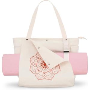 Gonex Yoga Mat Bag, Yoga Gym Bag Tote Bag with Multi Pockets For Women Men, Canvas Yoga Mat Carrier Take in Out Mat Easily For Pilates Travel Workout Office(Beige)
