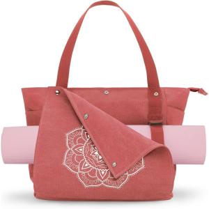 Gonex Yoga Mat Bag, Yoga Gym Bag Tote Bag with Multi Pockets For Women Men, Canvas Yoga Mat Carrier Take in Out Mat Easily For Pilates Travel Workout Office(Watermelon Red)