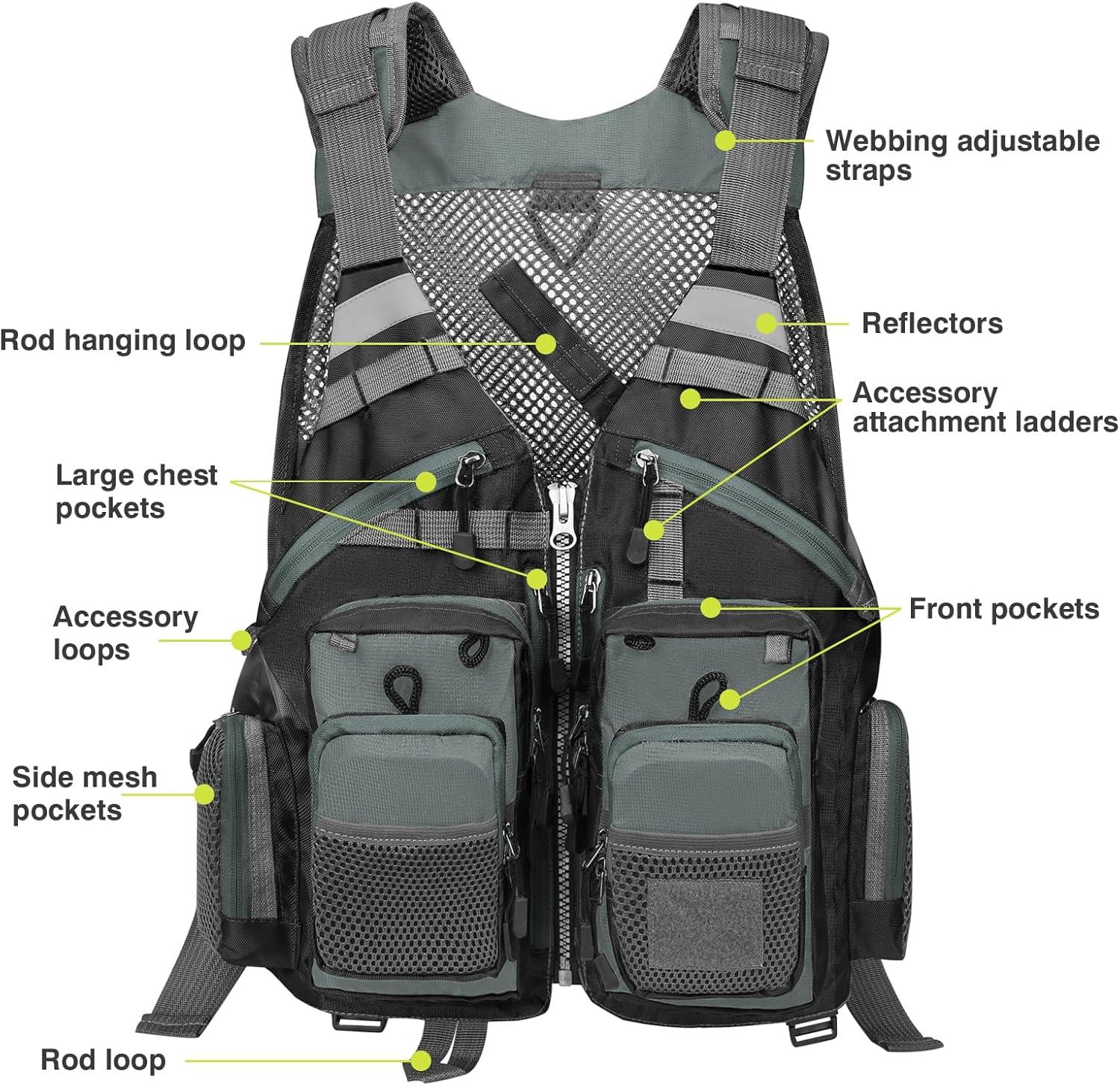 image:imageGonex Fly Fishing Vest for Men Women Comfortable Adjustable Fishing Vest with MultiPockets Reflective StripesGrayblack