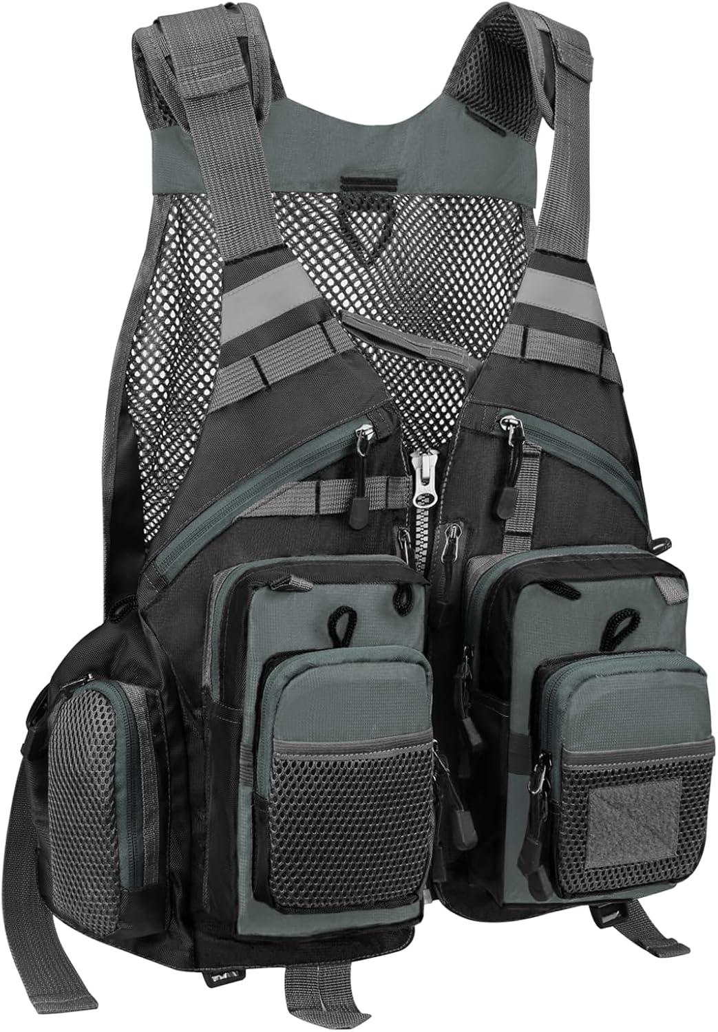 image:imageGonex Fly Fishing Vest for Men Women Comfortable Adjustable Fishing Vest with MultiPockets Reflective StripesGrayblack