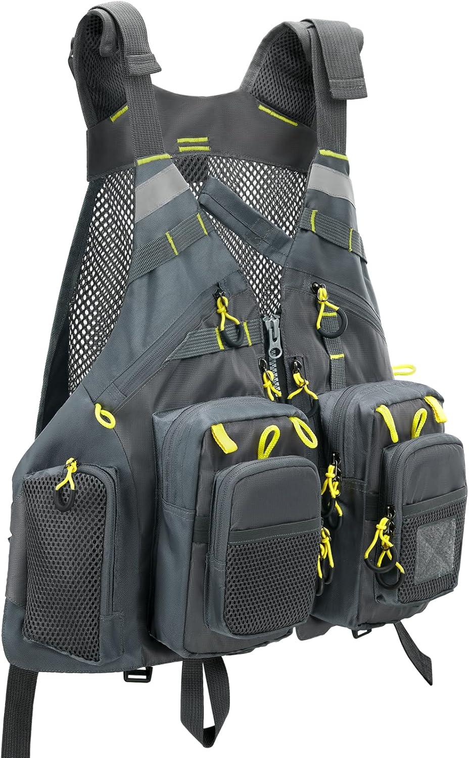 image:imageGonex Fly Fishing Vest for Men Women Comfortable Adjustable Fishing Vest with MultiPockets Reflective StripesGrayyellow