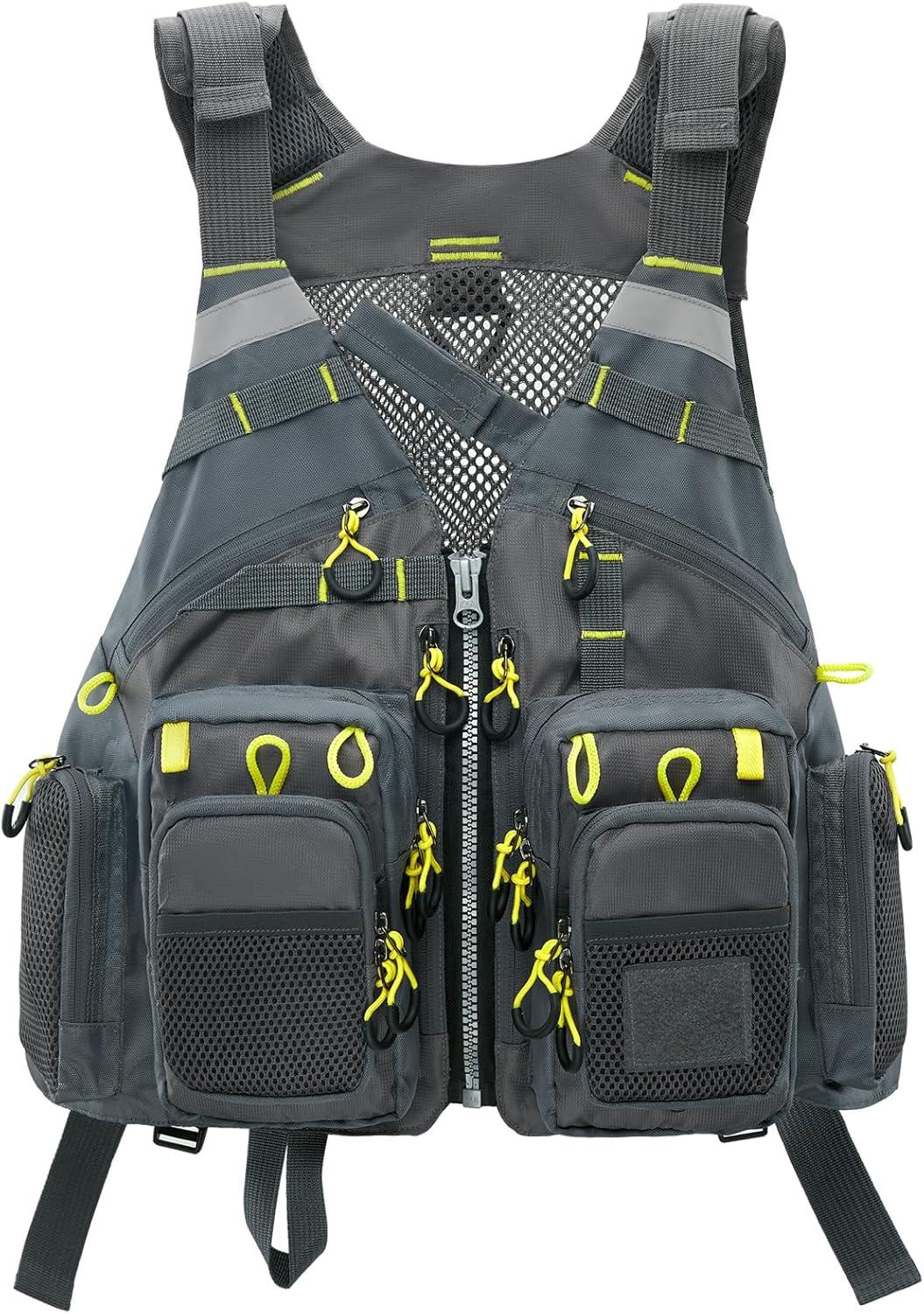 image:imageGonex Fly Fishing Vest for Men Women Comfortable Adjustable Fishing Vest with MultiPockets Reflective StripesGrayyellow
