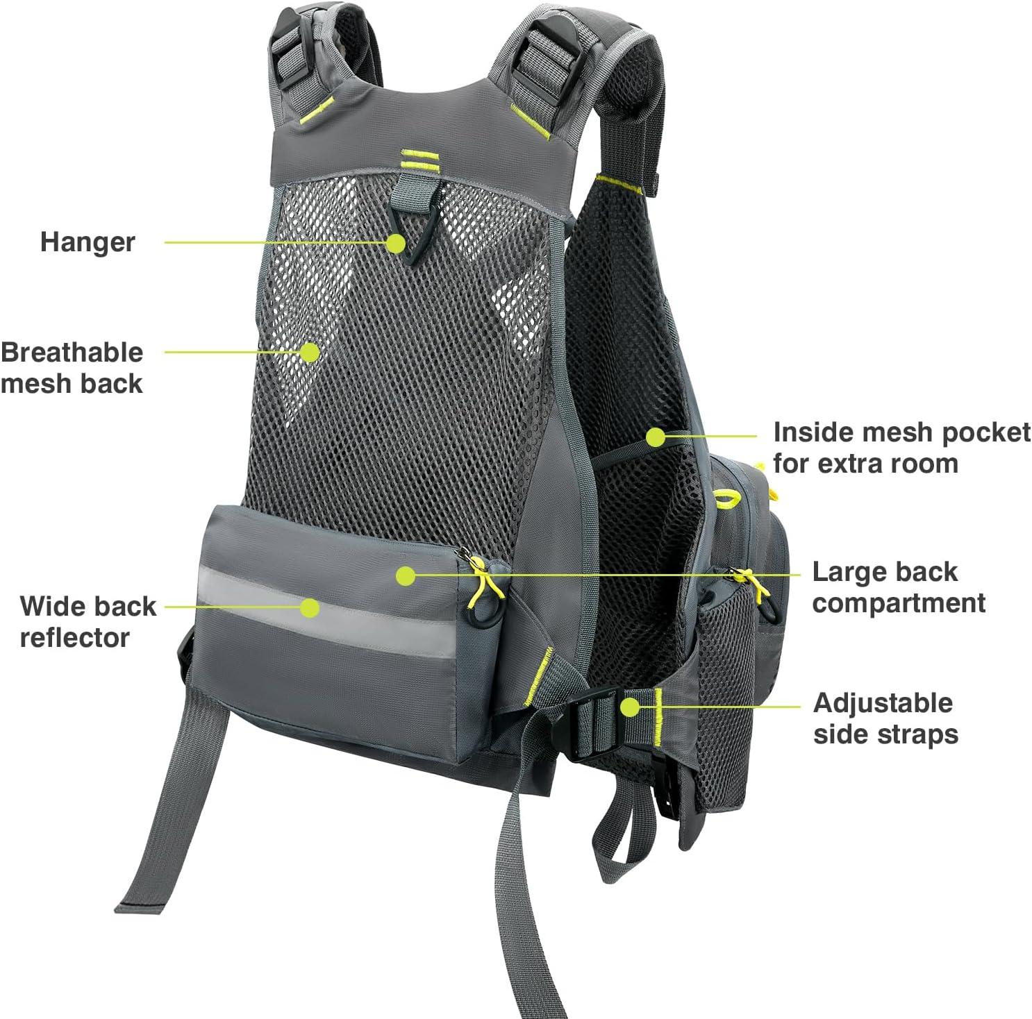 image:imageGonex Fly Fishing Vest for Men Women Comfortable Adjustable Fishing Vest with MultiPockets Reflective StripesGrayyellow