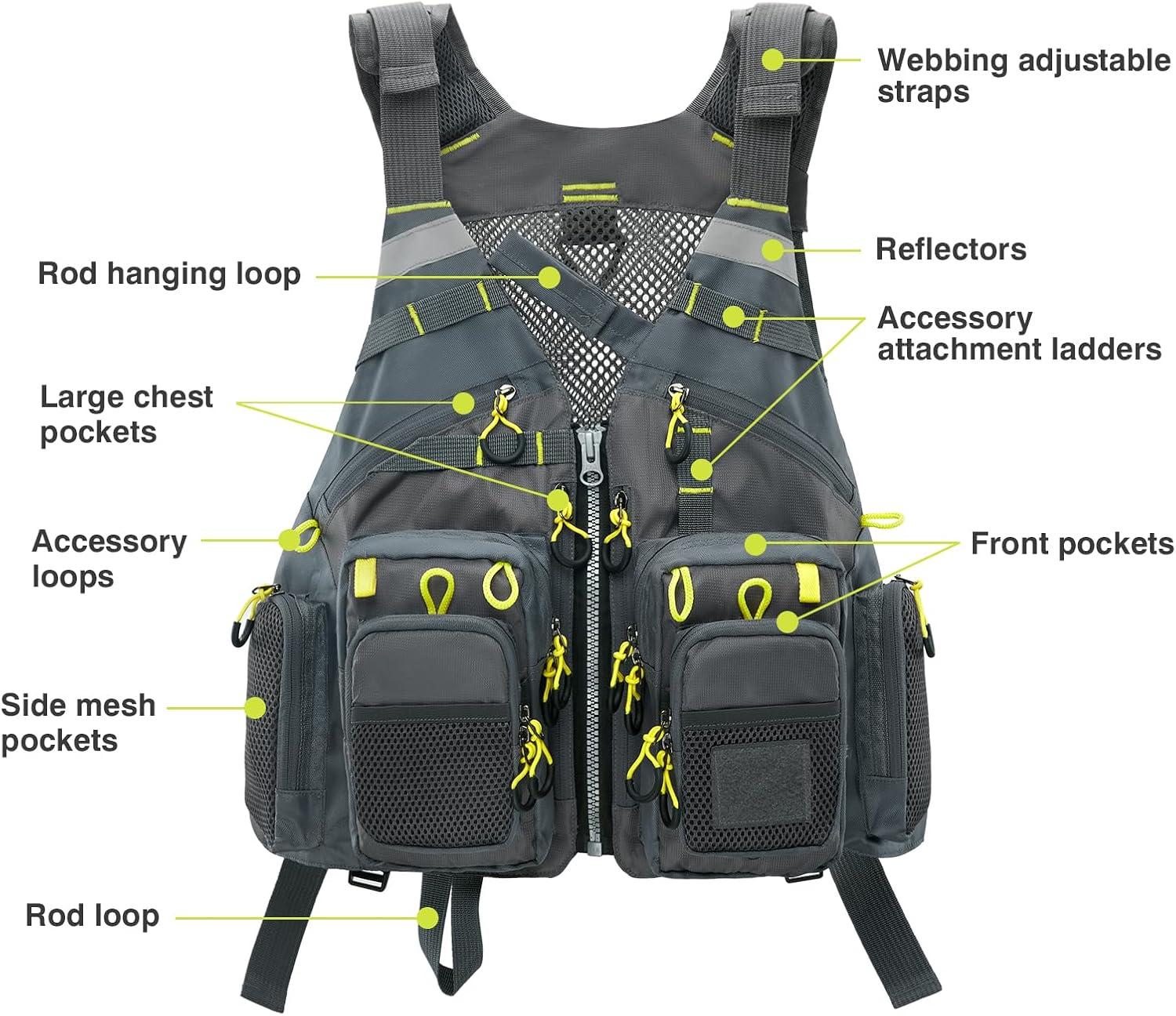 image:imageGonex Fly Fishing Vest for Men Women Comfortable Adjustable Fishing Vest with MultiPockets Reflective StripesGrayyellow
