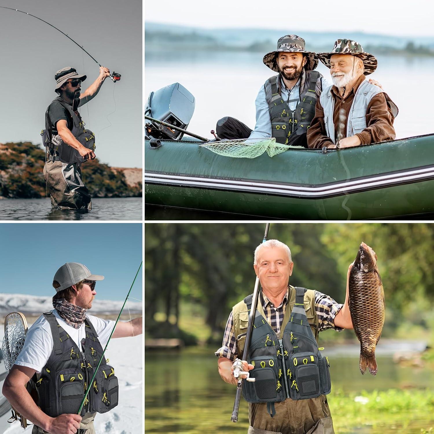image:imageGonex Fly Fishing Vest for Men Women Comfortable Adjustable Fishing Vest with MultiPockets Reflective StripesGrayyellow