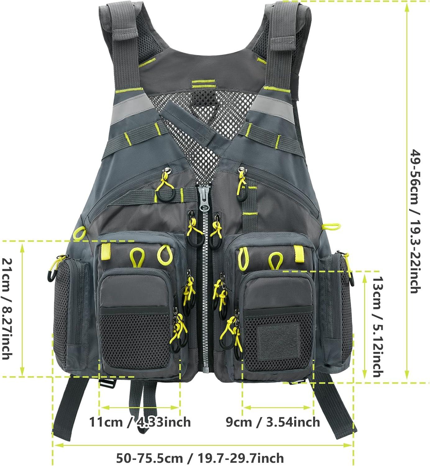 image:imageGonex Fly Fishing Vest for Men Women Comfortable Adjustable Fishing Vest with MultiPockets Reflective StripesGrayyellow