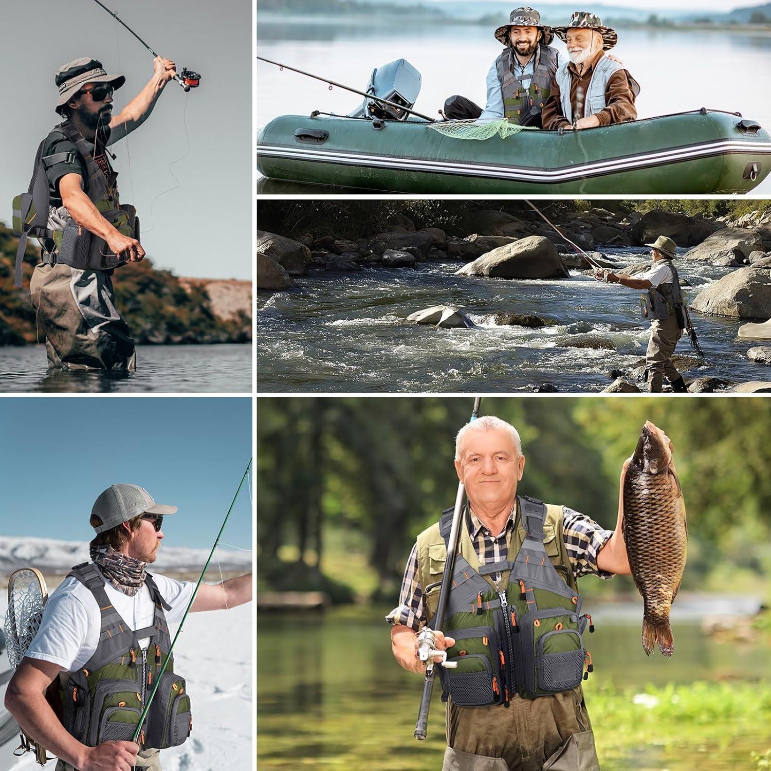 image:imageGonex Fly Fishing Vest for Men Women Comfortable Adjustable Fishing Vest with MultiPockets Reflective StripesGreengray