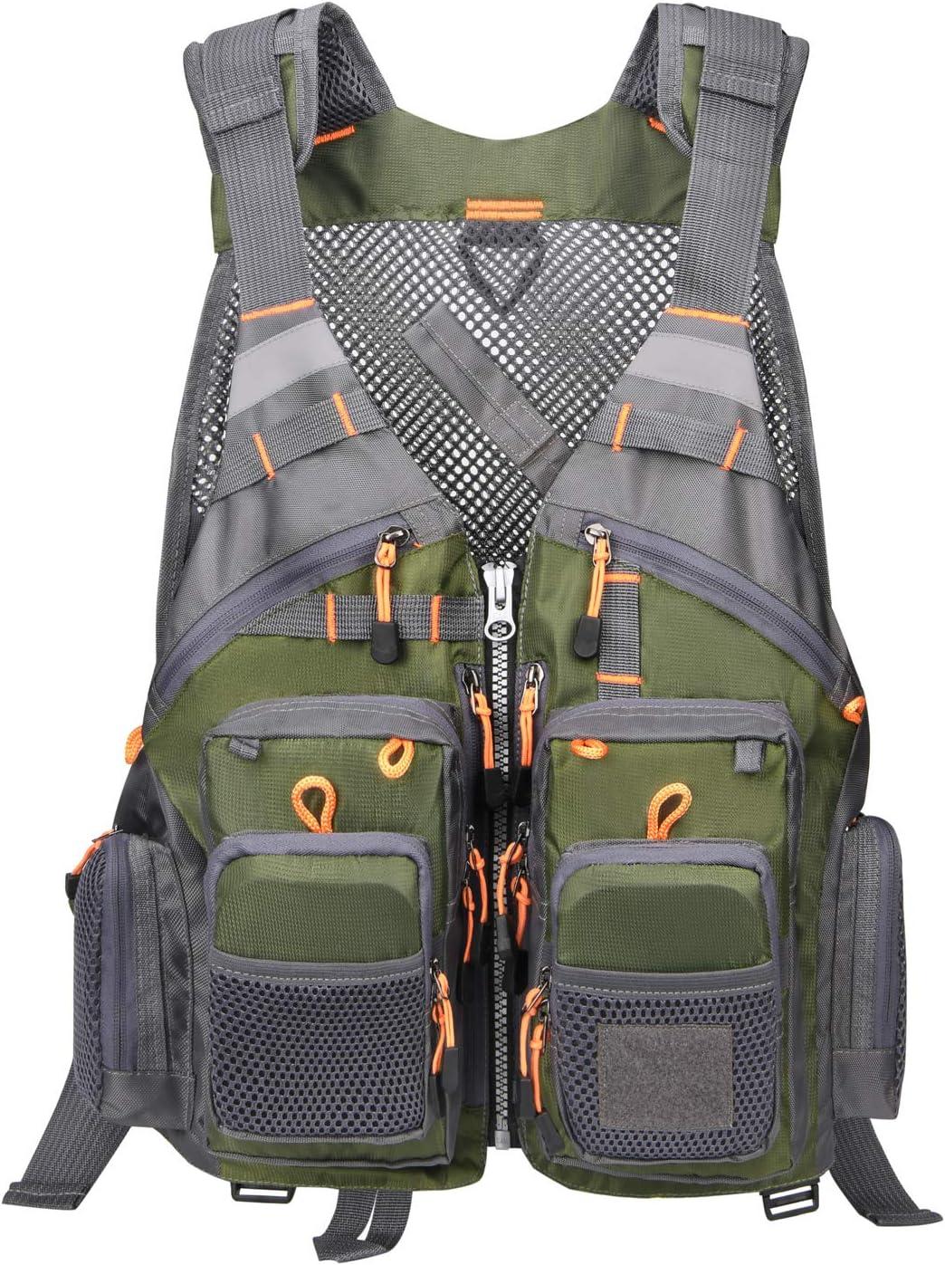 image:imageGonex Fly Fishing Vest for Men Women Comfortable Adjustable Fishing Vest with MultiPockets Reflective StripesGreengray