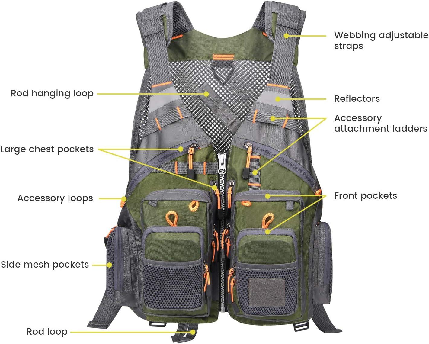 image:imageGonex Fly Fishing Vest for Men Women Comfortable Adjustable Fishing Vest with MultiPockets Reflective StripesGreengray