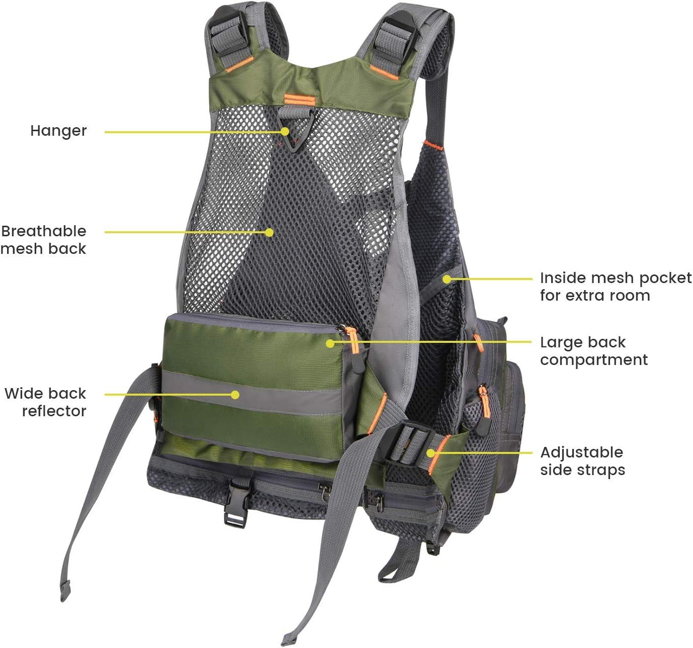image:imageGonex Fly Fishing Vest for Men Women Comfortable Adjustable Fishing Vest with MultiPockets Reflective StripesGreengray