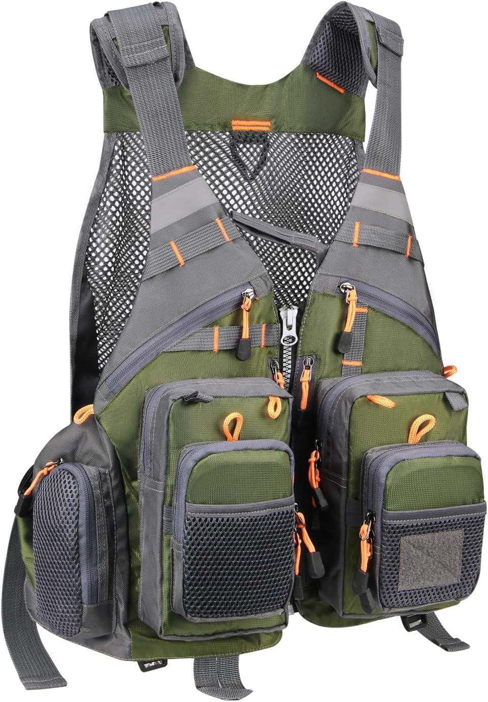 image:imageGonex Fly Fishing Vest for Men Women Comfortable Adjustable Fishing Vest with MultiPockets Reflective StripesGreengray