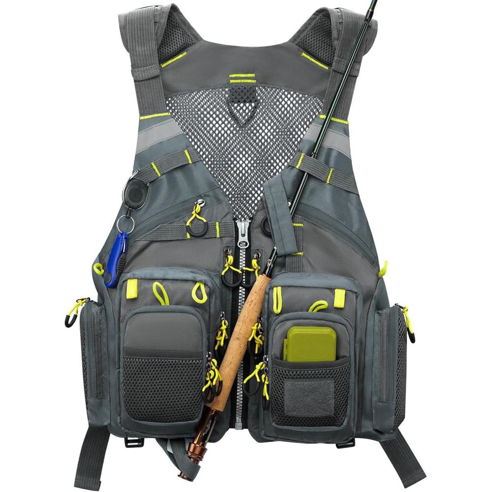 image:imageGonex Fly Fishing Vest for Men Women Comfortable Adjustable Fishing Vest with MultiPockets Reflective StripesGrayyellow